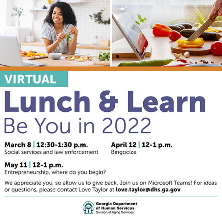 Flyer for virtual Lunch & Learn spring schedule